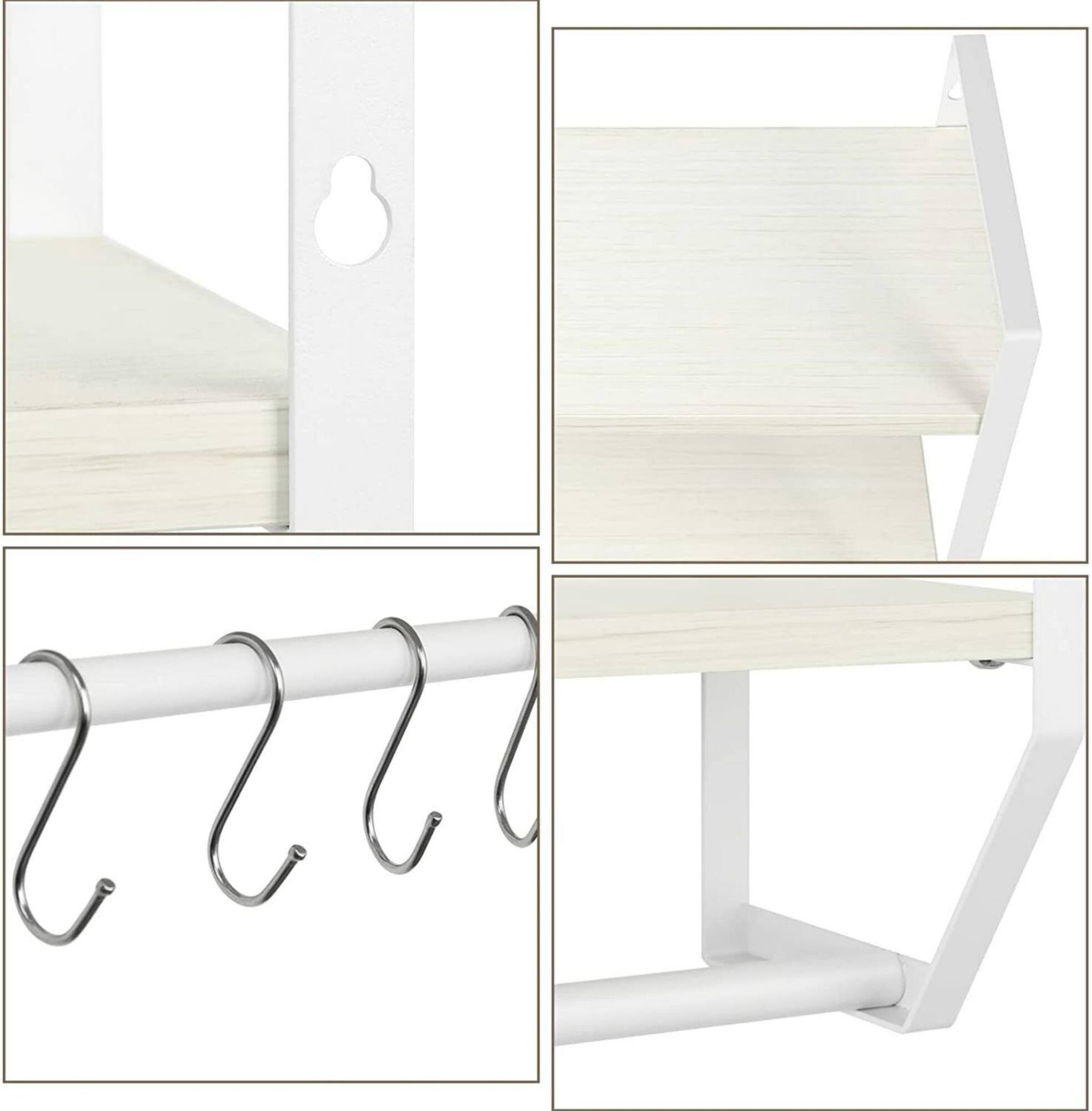 2-Layer Wall Mounted Rustic Shelves with Iron Towel Bar